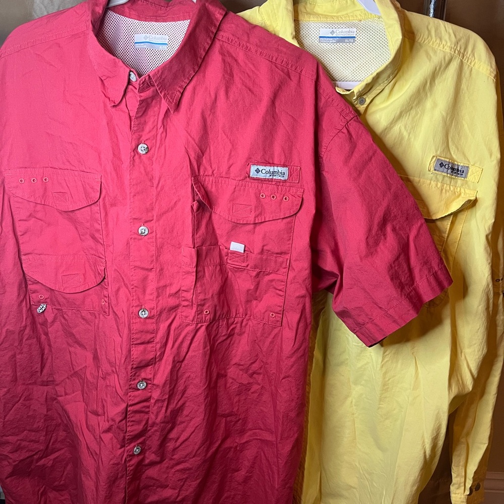 Columbia Casual Button Down Shirts Red and Yellow